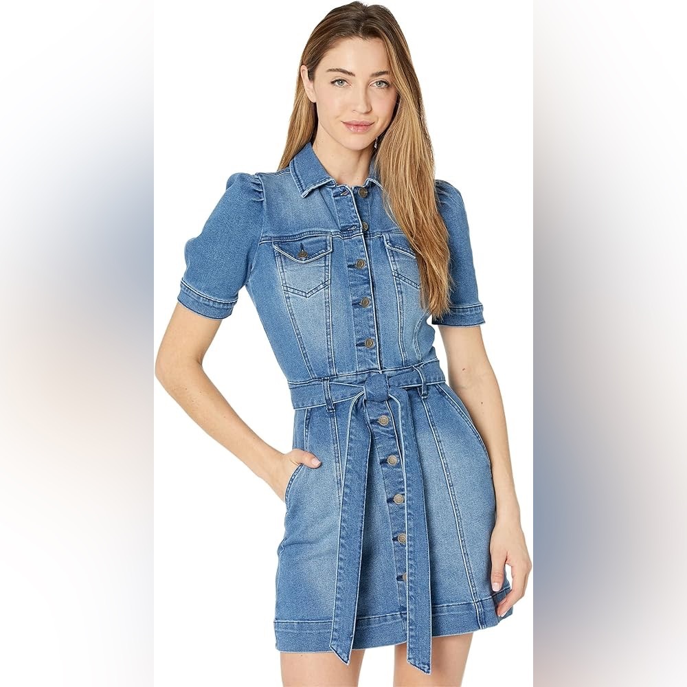 Denim Button-Up Belted Jeans Dress